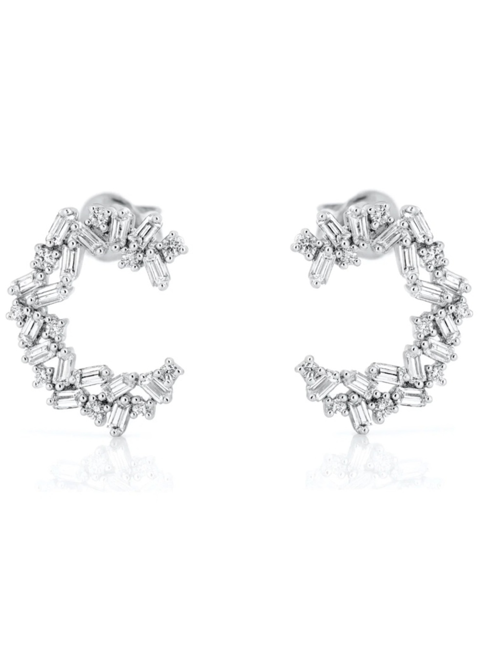 Sterling Silver Baguette CZ Open Circle Statement Earrings